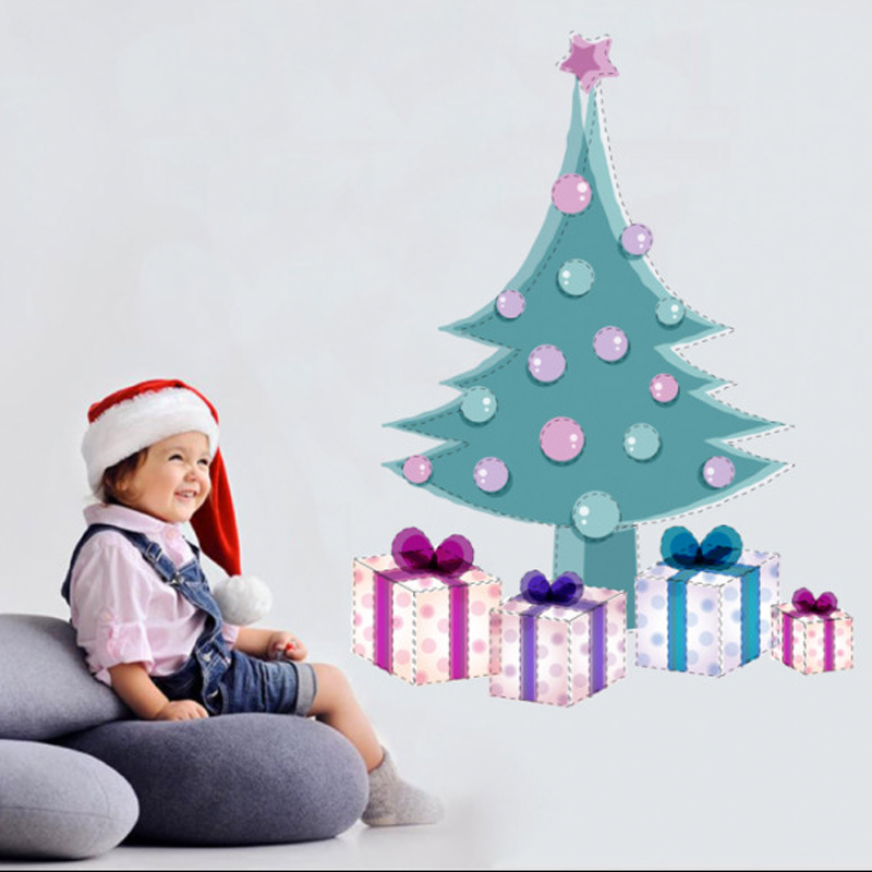 Αυτοκόλλητο τοίχου Χριστουγεννιάτικο δέντρο με παλ δωράκια